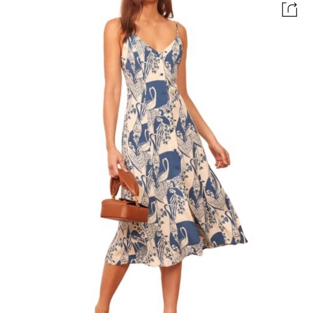 Reformation Size 2 bird print midi dress